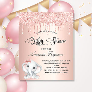 Prospectus 11,4 Cm X 14,2 Cm Baby shower éléphant rose fille budget invitation