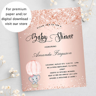 Prospectus 11,4 Cm X 14,2 Cm Baby shower éléphante fille rose invitation budgét