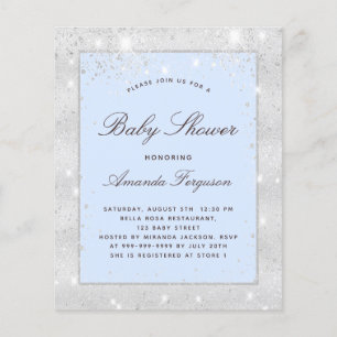 Prospectus 11,4 Cm X 14,2 Cm Baby shower garçon argent bleu budget invitation