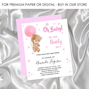 Prospectus 11,4 Cm X 14,2 Cm Baby shower teddy bear girl rose budget invitation