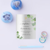 Prospectus 11,4 Cm X 14,2 Cm Baptême argent eucalyptus invitation budgétaire (Simple)