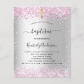 Prospectus 11,4 Cm X 14,2 Cm Baptême argent rose fille invitation budgétaire (Devant)