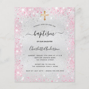 Prospectus 11,4 Cm X 14,2 Cm Baptême argent rose fille parties scintillant budg
