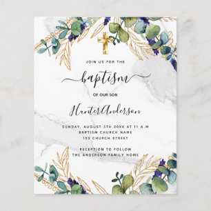 Prospectus 11,4 Cm X 14,2 Cm Baptême eucalyptus invitation en marbre vert