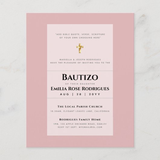 Prospectus 11,4 Cm X 14,2 Cm Bautismo BAPTISM moderne INVITATION Christening BA (Devant)