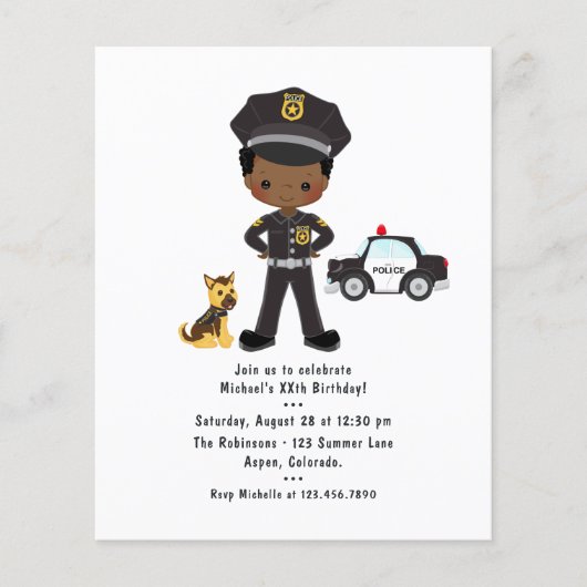 Prospectus 11,4 Cm X 14,2 Cm Black Boy Police Officier Parti Anniversaire (Devant)