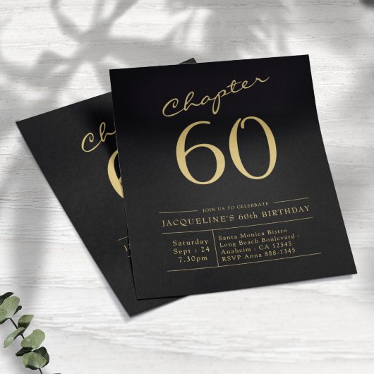 Prospectus 11,4 Cm X 14,2 Cm Black Gold Budget 60e anniversaire Invitation
