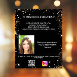Prospectus 11,4 Cm X 14,2 Cm Black or photo qr code instagram entreprise<br><div class="desc">Personnalisez et ajoutez votre nom d'entreprise,  votre adresse,  votre texte,  votre photo,  votre propre code QR à votre compte instagram. Arrière - plan noir,  texte blanc. Décoré avec des étincelles de parties scintillant en faux or.</div>