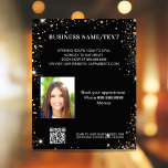 Prospectus 11,4 Cm X 14,2 Cm Black or photo qr code promotion entreprise<br><div class="desc">Personnalisez et ajoutez votre entreprise,  nom,  adresse,  texte,  photo,  votre propre code QR à votre site Web. Arrière - plan noir,  texte blanc. Décoré avec des étincelles de parties scintillant en faux or.</div>
