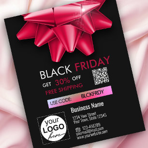 Prospectus 11,4 Cm X 14,2 Cm Black Vendredi Vente Pink Bow QR Code rabais Flyer