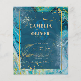 Prospectus 11,4 Cm X 14,2 Cm Bleu Paon Or ENCRE Mariage Abstrait