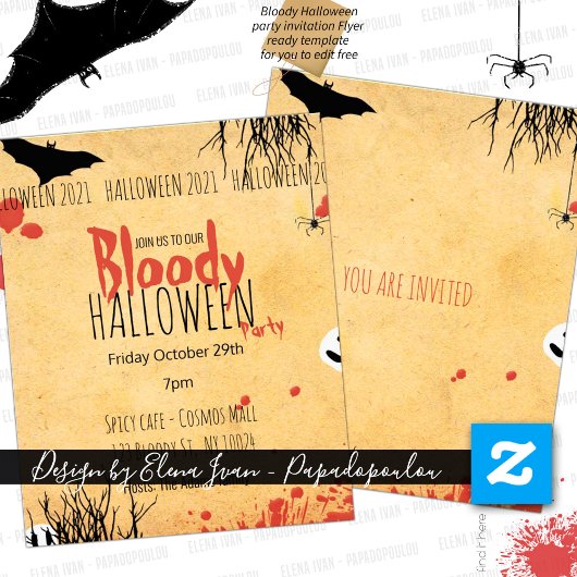 Prospectus 11,4 Cm X 14,2 Cm Bloody Halloween invitation