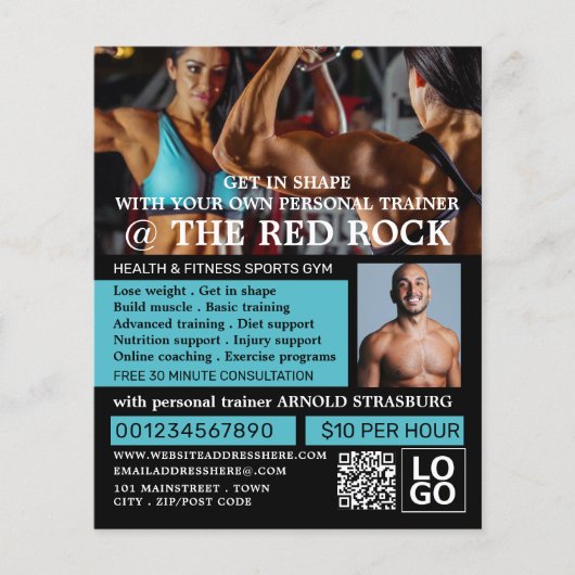 Prospectus 11,4 Cm X 14,2 Cm Bodybuilder, Personal trainer, Gym Publicité (Devant)