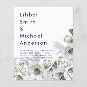 Prospectus 11,4 Cm X 14,2 Cm BOHO Marine Blanc Floral Pampas Mariage en herbe