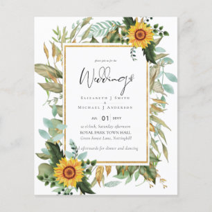 Prospectus 11,4 Cm X 14,2 Cm Boho Tournesols verdure Aquarelle BUDGET Mariage
