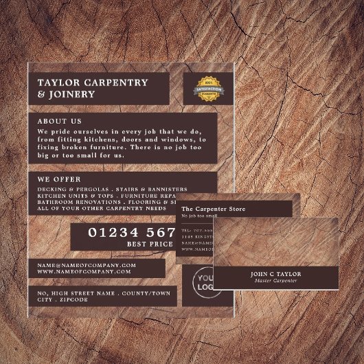 Prospectus 11,4 Cm X 14,2 Cm Bois foncé, Menuiserie, Publicité de charpentier