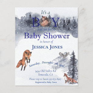 Prospectus 11,4 Cm X 14,2 Cm Boy Fox Baby shower Winter Woodland Invitation