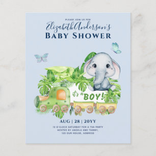 Prospectus 11,4 Cm X 14,2 Cm Boys Elephant Aquarelle Baby shower Invitation