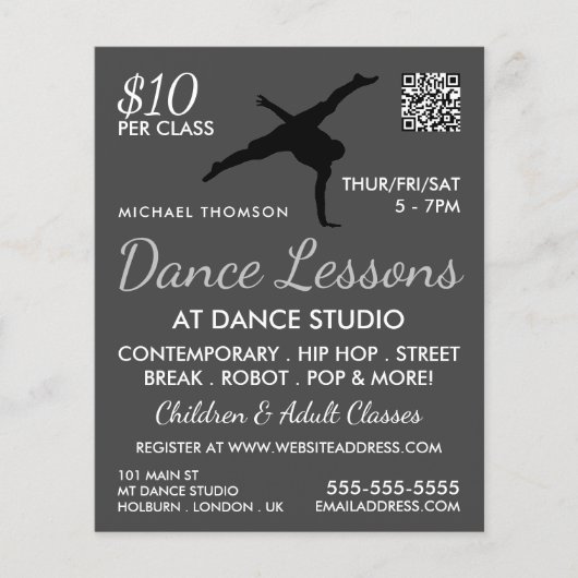 Prospectus 11,4 Cm X 14,2 Cm Break Dancer Silhouette, Dance Leçon Publicité (Devant)