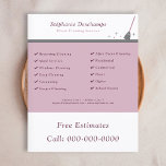 Prospectus 11,4 Cm X 14,2 Cm Brochure du service de nettoyage de la maison<br><div class="desc">Un prospectus dans les tons rose et gris avec l'illustration d'un balai et de ses étoiles. Il est entièrement personnalisable et peut être adapté pour des activités telles que le nettoyage de la maison,  le concierge,  la domestique,  etc.</div>