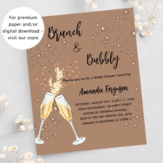 Prospectus 11,4 Cm X 14,2 Cm Brunch Bubbly Fête des mariées invitation budgétai
