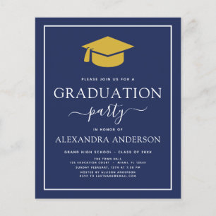 Prospectus 11,4 Cm X 14,2 Cm Budget 2022 Graduation Party Navy Blue Gold Flyer