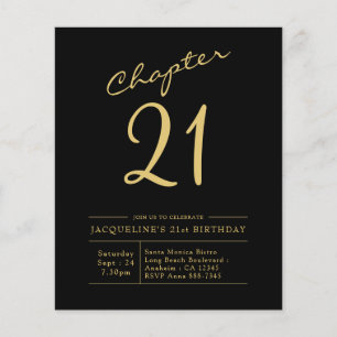 Prospectus 11,4 Cm X 14,2 Cm Budget 21e anniversaire Invitation Black Gold