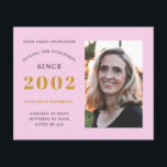 Prospectus 11,4 Cm X 14,2 Cm Budget 21st Birthday Invitation 2002 Nom Photo<br><div class="desc">Pour une élégante fête d'anniversaire de n'importe quel âge. Une modèle élégante. Personnalisez et ajoutez un nom et des détails du parti. VOLS D'INVITATION BUDGÉTAIRE FAIBLE. *** VEUILLEZ NOTER que cette option budgétaire est un prospectus (aucune enveloppe incluse) d'où le faible prix - L'option SATIN est le choix le plus...</div>