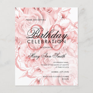 Prospectus 11,4 Cm X 14,2 Cm Budget 30e anniversaire Floral Rose Invitation or