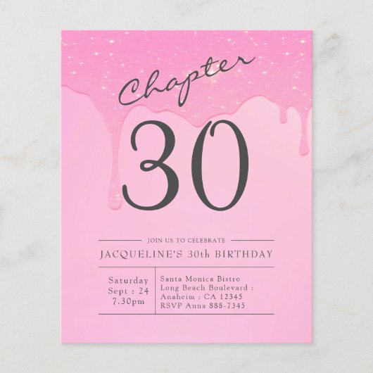Prospectus 11,4 Cm X 14,2 Cm Budget 30e anniversaire Invitation rose Grey (Devant)