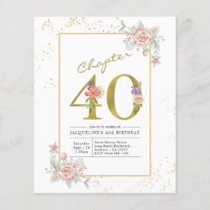 Prospectus 11,4 Cm X 14,2 Cm Budget 40e anniversaire Floral Gold Script Invitat
