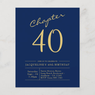 Prospectus 11,4 Cm X 14,2 Cm Budget 40e anniversaire Invitation Marine Bleu