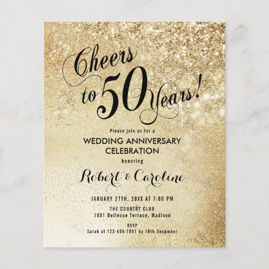 Prospectus 11,4 Cm X 14,2 Cm Budget 50e anniversaire Gold Invitation (Devant)