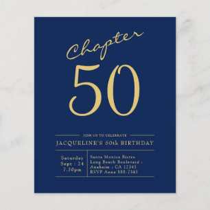 Prospectus 11,4 Cm X 14,2 Cm Budget 50e anniversaire Invitation Marine Bleu