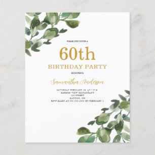 Prospectus 11,4 Cm X 14,2 Cm Budget 60e anniversaire Eucalyptus Invitation Flye
