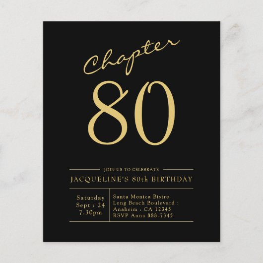 Prospectus 11,4 Cm X 14,2 Cm Budget 80e anniversaire Invitation Black Gold (Devant)