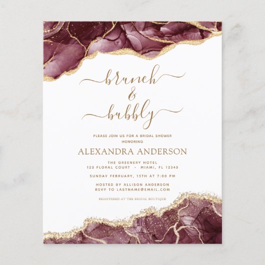 Prospectus 11,4 Cm X 14,2 Cm Budget Agate Bourgogne Gold Brunch & Bubbly (Devant)