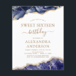 Prospectus 11,4 Cm X 14,2 Cm Budget Agate Sweet 16 Marine Blue Gold<br><div class="desc">Budget Agate Geode Marine Blue and Gold Foil Invitations de fête d'anniversaire - comprend un script moderne magnifique et élégant pour la fête d'anniversaire du Sweet sixteen spécial (16e).</div>