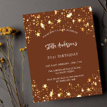 Prospectus 11,4 Cm X 14,2 Cm Budget anniversaire brun or étoiles invitation<br><div class="desc">Veuillez noter que cette invitation est sur papier de prospectus et très mince. Les enveloppes ne sont pas incluses. Pour des invitations plus épaisses (même conception), veuillez visiter notre magasin. Arrière - plan marron décoré d'étoiles dorées. Personnalisez et ajoutez un nom et des détails du parti. Le nom est écrit...</div>