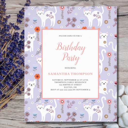 Prospectus 11,4 Cm X 14,2 Cm Budget Anniversaire Chat Motif Invitation Flyer