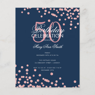 Prospectus 11,4 Cm X 14,2 Cm Budget Anniversaire Rose Parties scintillant d'or