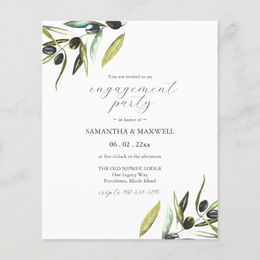 Prospectus 11,4 Cm X 14,2 Cm Budget Aquarelle verte Engagement Invitation (Devant)
