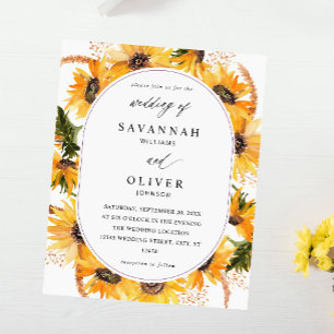 Prospectus 11,4 Cm X 14,2 Cm Budget Automne Mariage floral de tournesol - Blanc