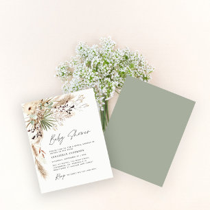 Prospectus 11,4 Cm X 14,2 Cm Budget baby shower pampas moderne vert élégant