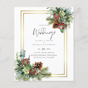 Prospectus 11,4 Cm X 14,2 Cm BUDGET Baies Rouges d'Hiver Cônes de Pin Mariage