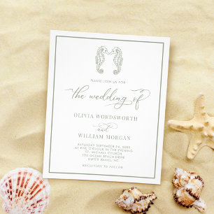 Prospectus 11,4 Cm X 14,2 Cm Budget Beach Seahorse Sage Green Wedding Invitatio