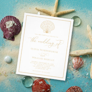 Prospectus 11,4 Cm X 14,2 Cm Budget Beach Seashell Mariage Inviter Beige blanc