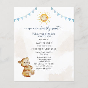 Prospectus 11,4 Cm X 14,2 Cm Budget Bear Sunshine Boys Baby shower Invitation