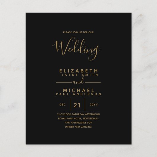 Prospectus 11,4 Cm X 14,2 Cm BUDGET Bilingue Espagnol Boda Anglais Mariage (Devant)