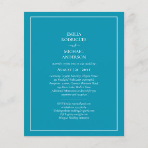 Prospectus 11,4 Cm X 14,2 Cm BUDGET Bilingue Invitation de Mariage Bleu Bondi